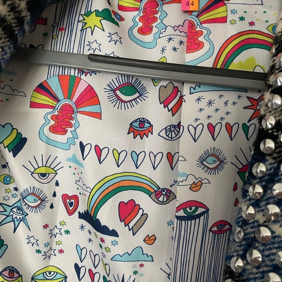 VILAGALLO Breco Wool Alpaca Blend Plaid Blazer Jacket With Silver Studs Size 44 - Picture 4 of 9